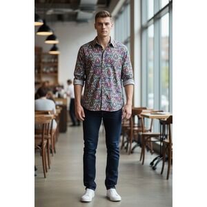 Robert Graham Paisley Print Long Sleeve Button Down Shirt Multicolor Boho L